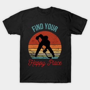 Chasing Victory: Silhouette of a Hockey Player and Retro Sunset T-Shirt